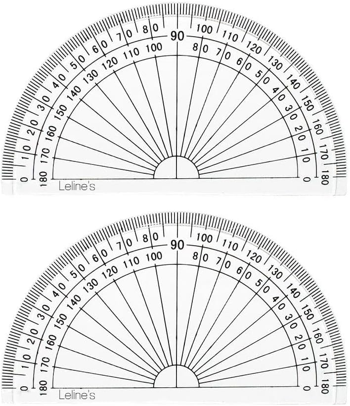 Lelines 4 Inch Protractor, Plastic Student Math Protractors, Pack of 2, Clear - Image 1